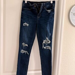 American Eagle Outfitters Women's Dark Blue Distressed Jeggings